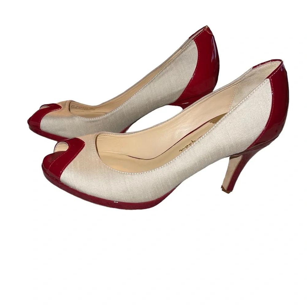 Cole Haan Nami Air Open Toe Pumps Women’s Size 7B Red And Beige 3.5” Heel EUC - Picture 4 of 10